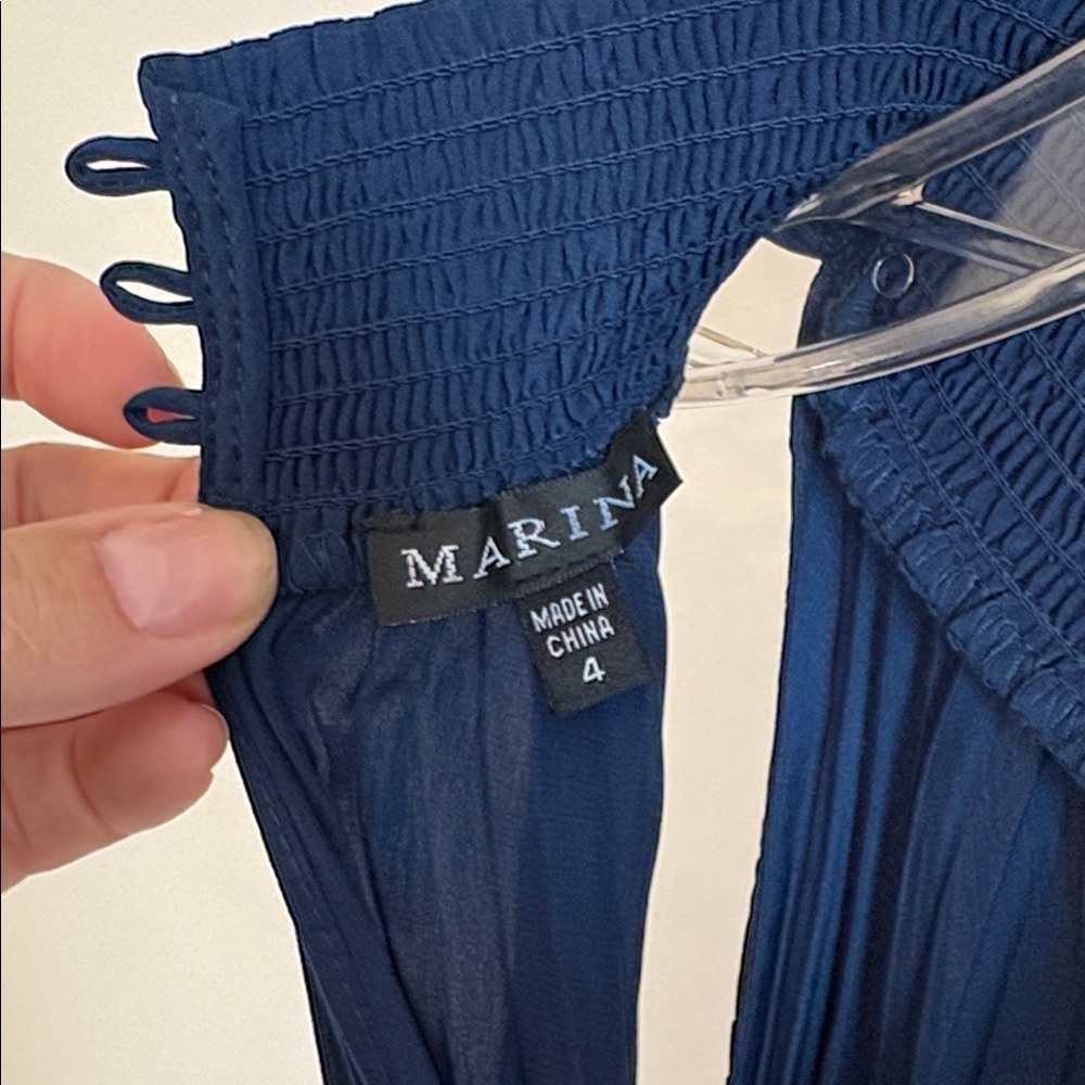 MARINA Deep Blue Knife Pleated Sleeveless Midi Dress - Picture 11 of 12